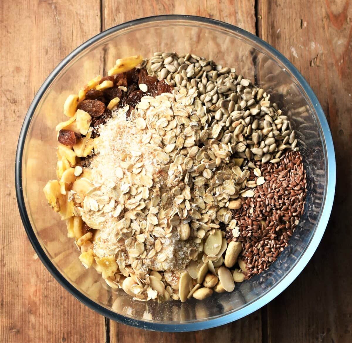 Muesli ingredients in mixing bowl.