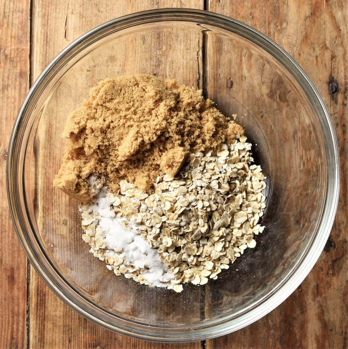 Oats and brown sugar in mixing bowl.