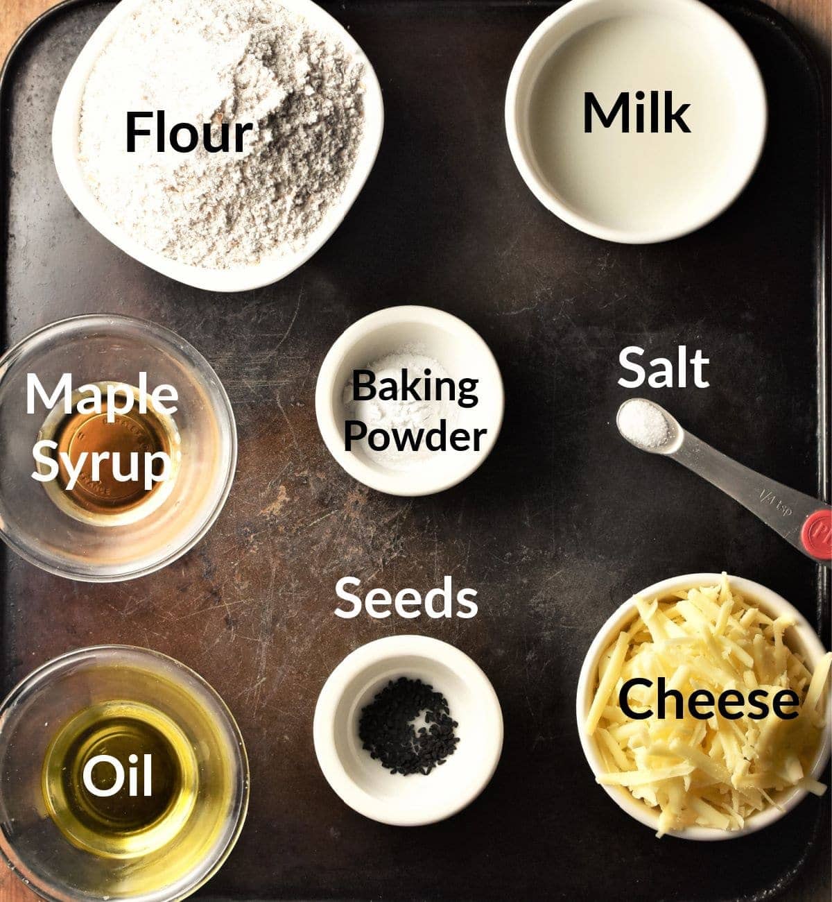 Breadsticks ingredients in individual dishes.