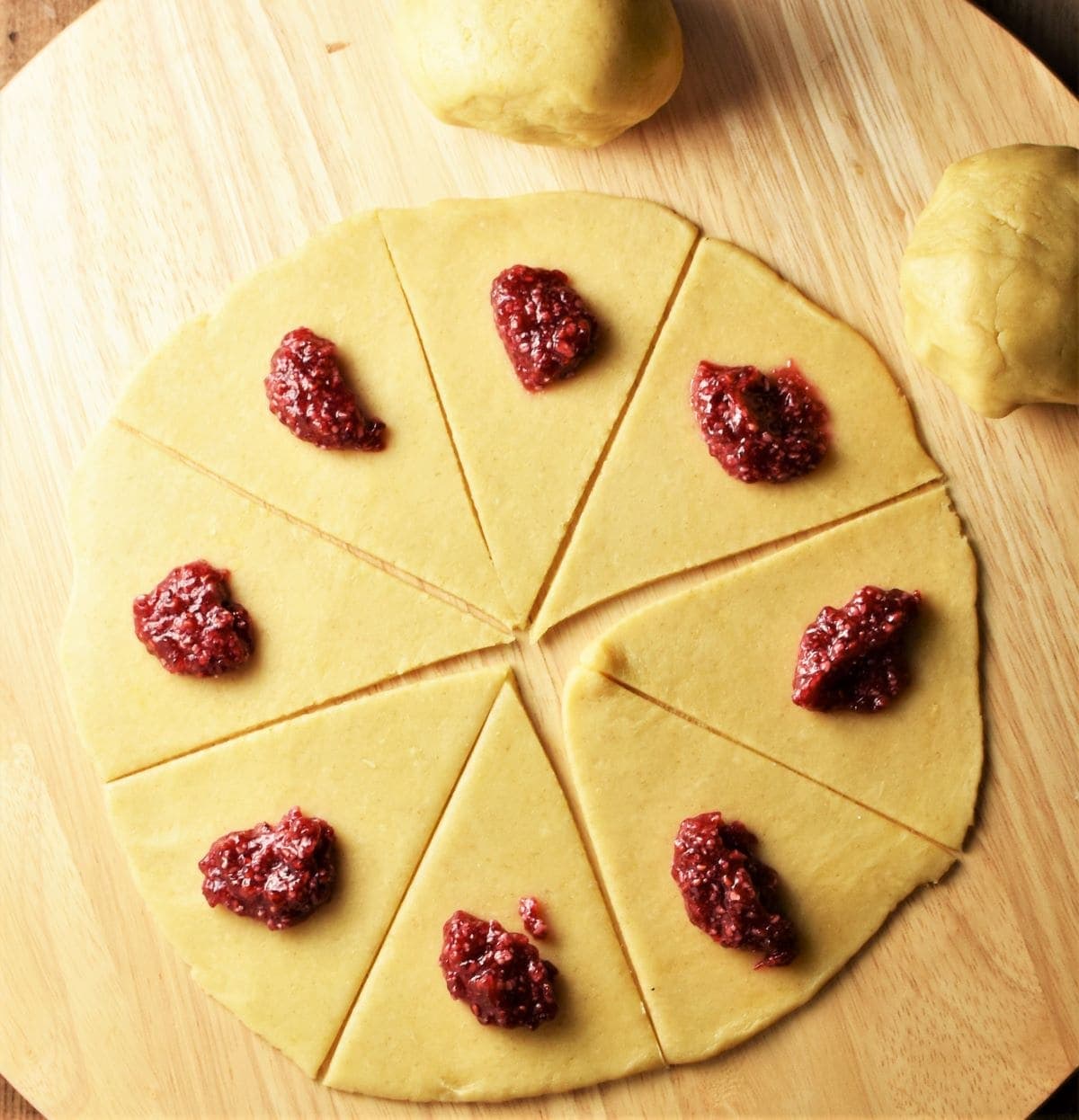 Rolled our rogaliki pastry into a circle cut into 8 triangles with dollop of jam on each.