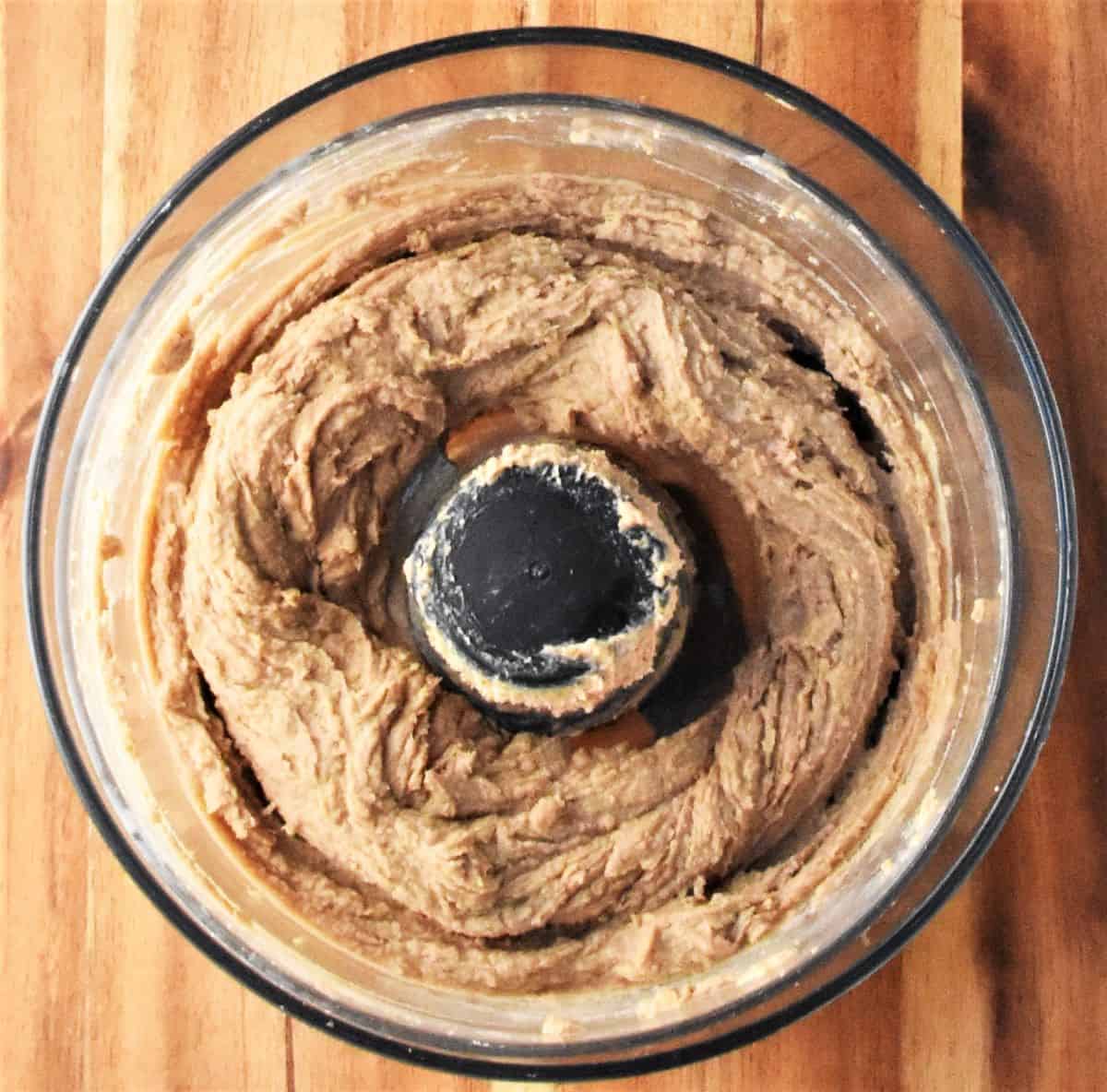 Pureed chestnut truffle filling mixture in food processor.