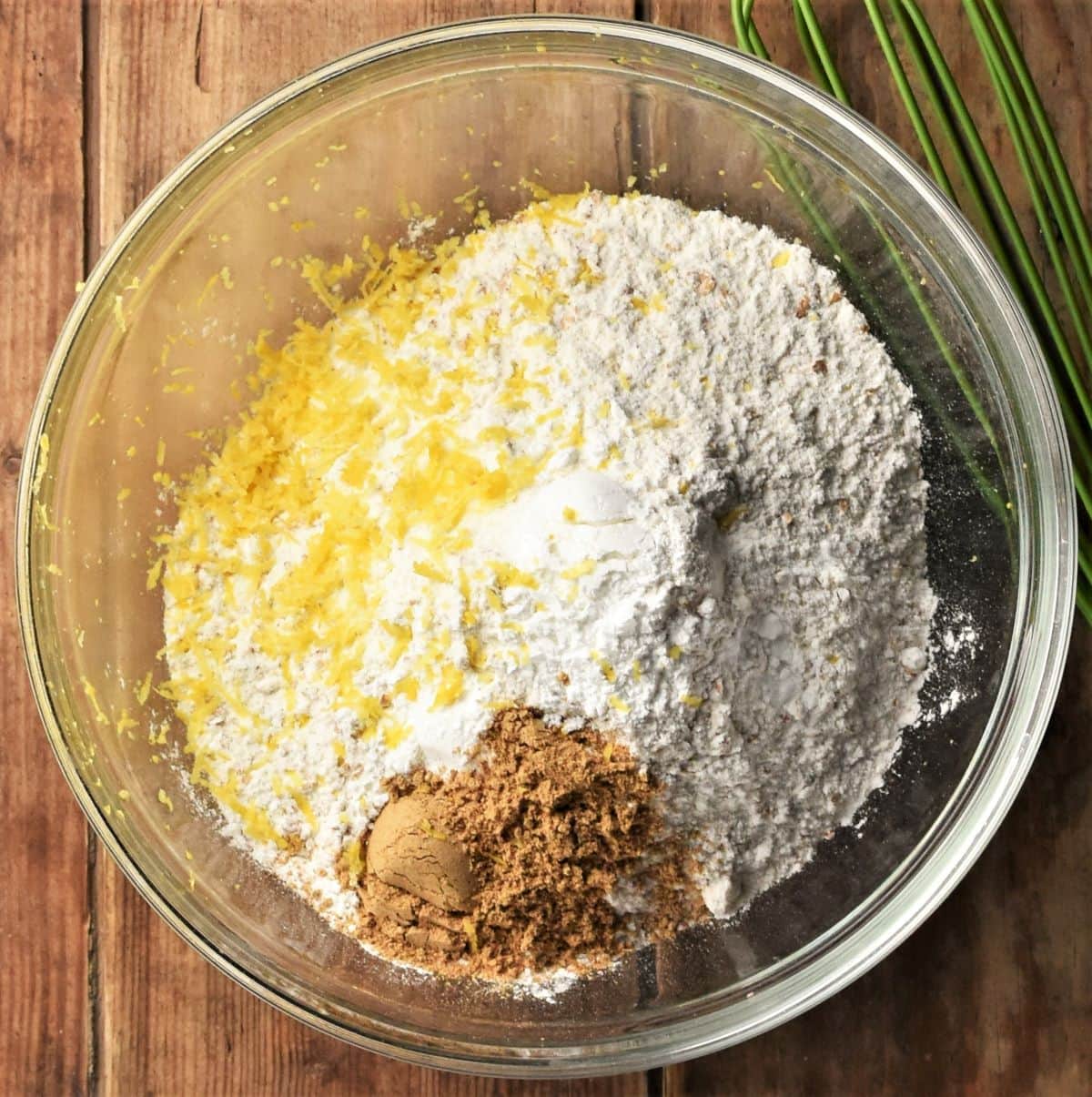 Dry mixture with spice and lemon zest for making beetroot bread.