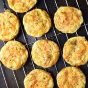 Top down view of sweet potato egg muffins on rack.