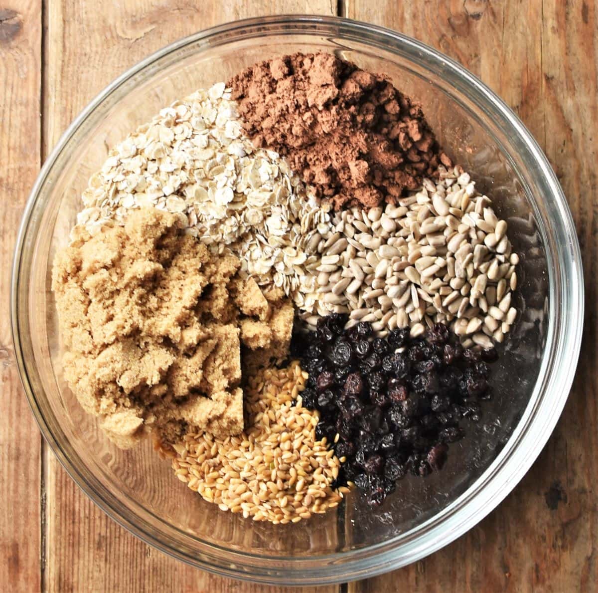 Chocolate oatmeal cookies ingredients in mixing bowl.