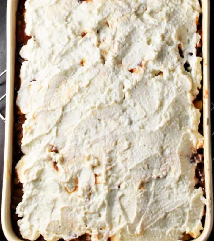 Ricotta layer in lasagna dish.