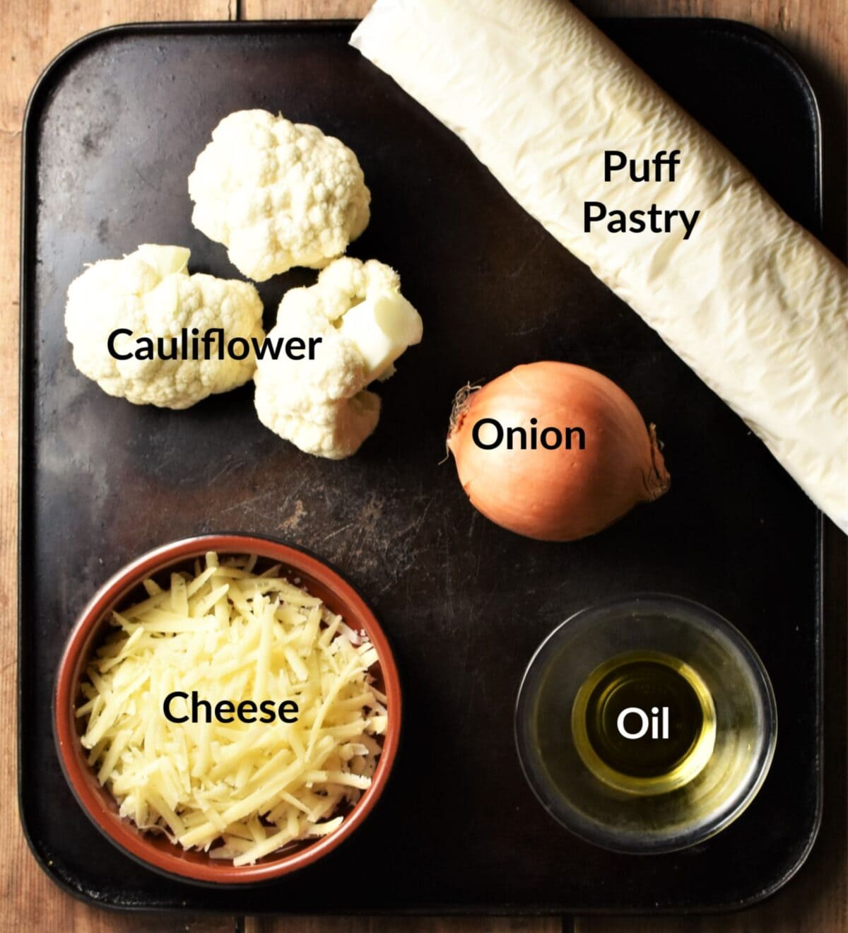 Cauliflower cheese and onion pasties ingredients.