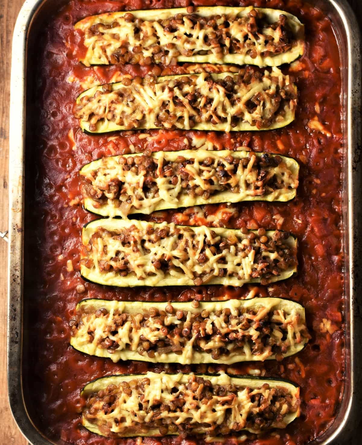 Baked stuffed zucchini casserole.