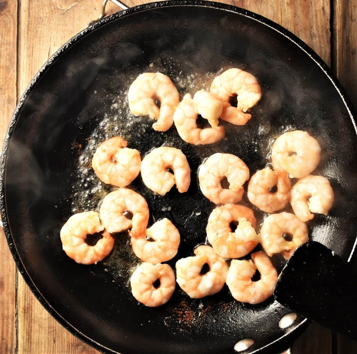 Shrimp in frying pan.