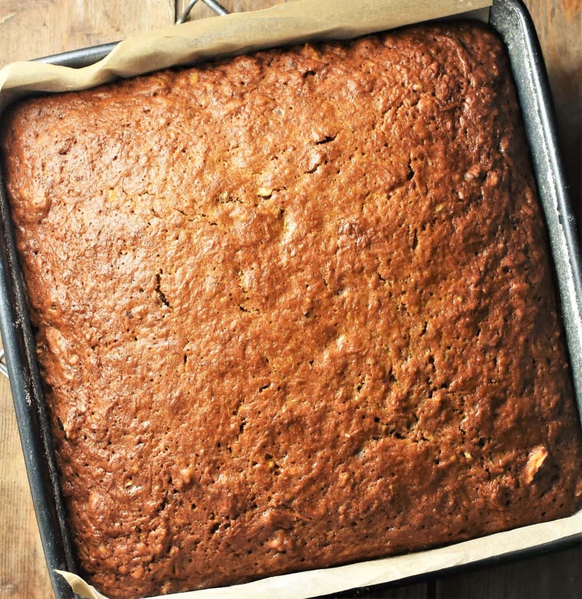 Baked carrot cake in square pan.