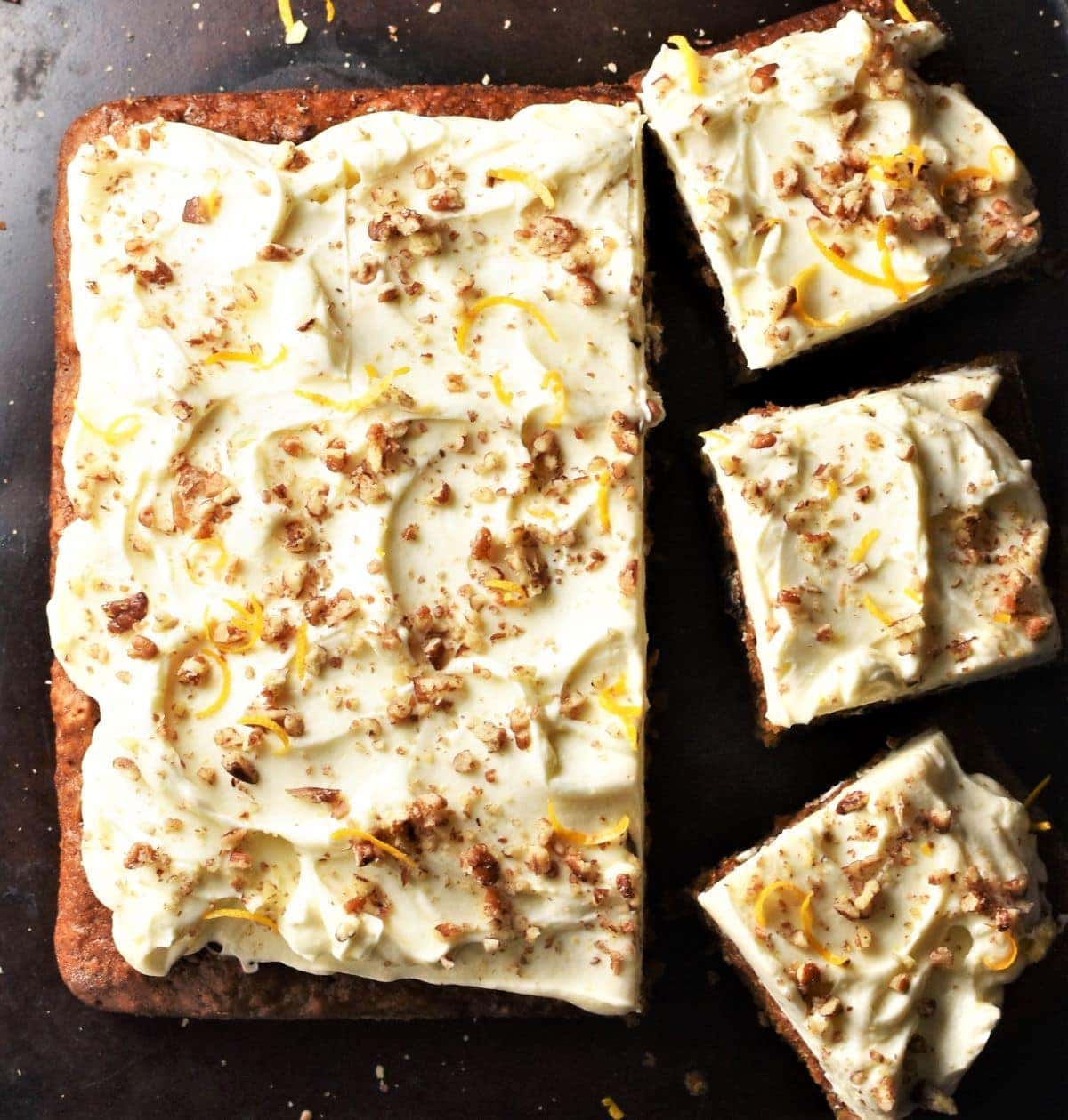 Carrot cake with frosting.