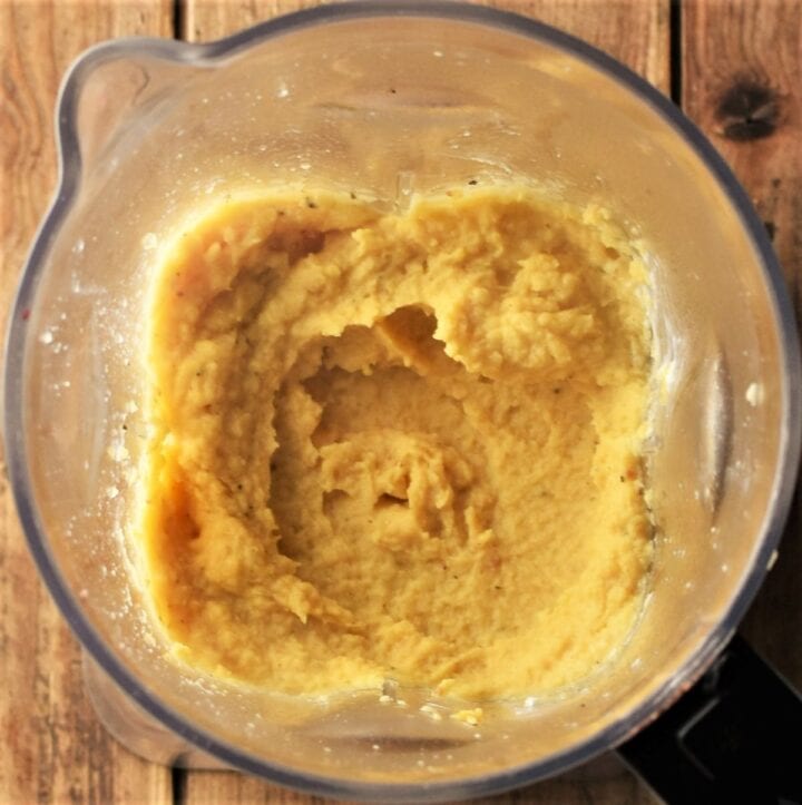 Mashed rutabaga mixture in blender.