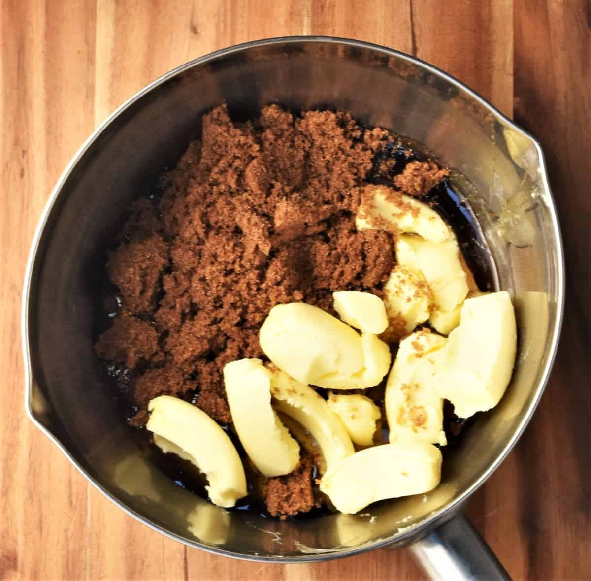 Wet ingredients in saucepan for making Polish gingerbread.