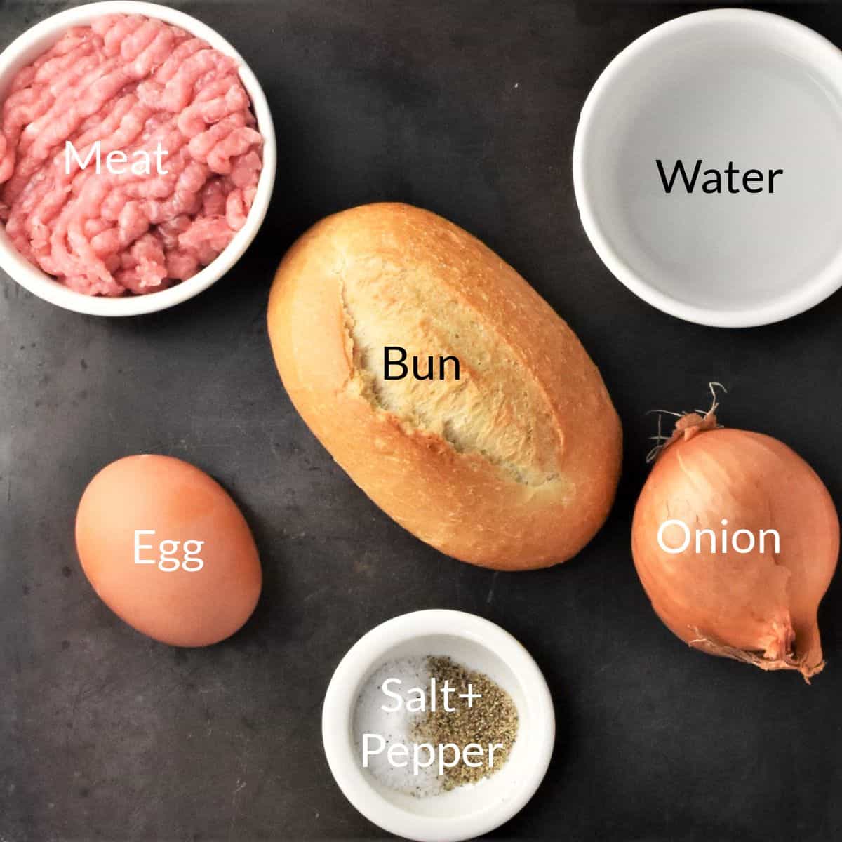 Ingredients for making Polish kotlety mielone in individual containers.