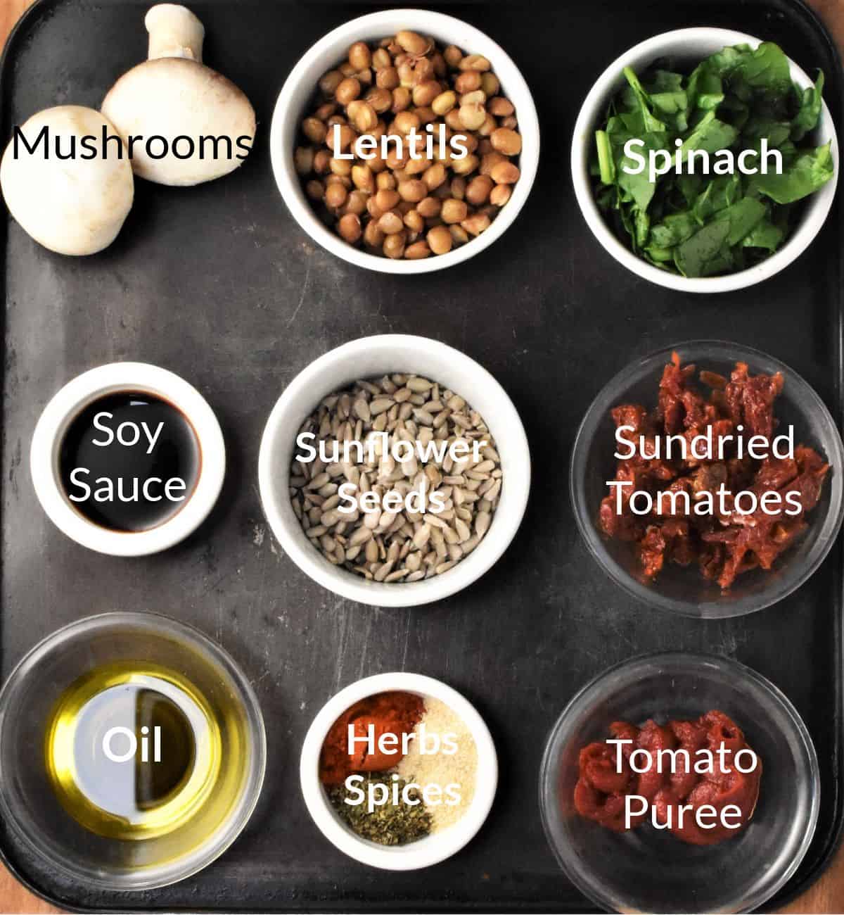 Ingredients for making stuffed butternut squash in individual dishes.