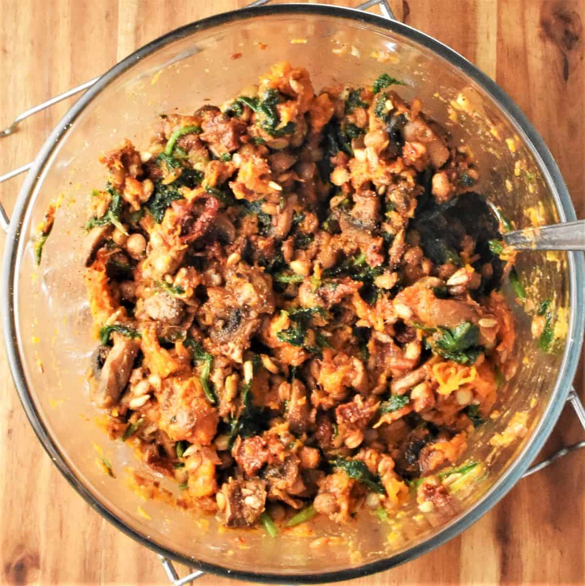 Stuffed butternut squash filling mixture in large bowl.