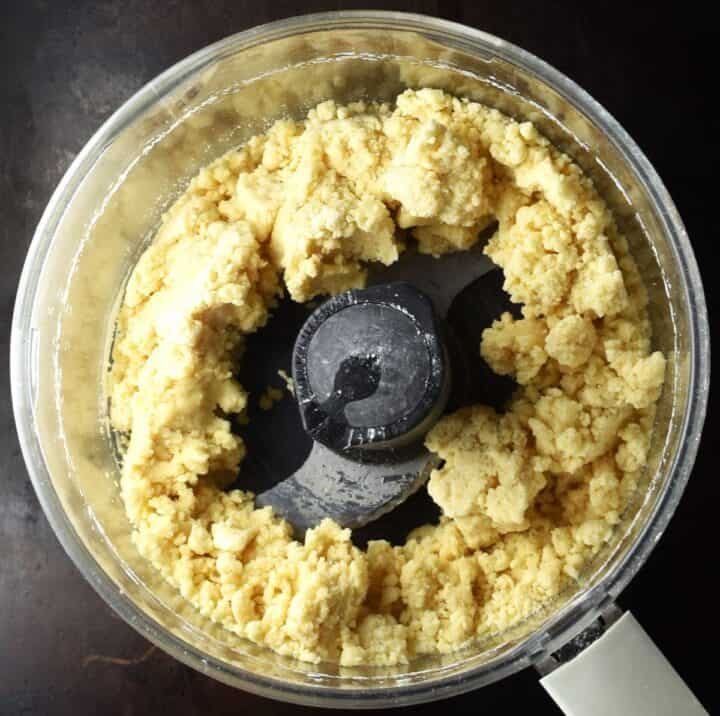 Making pastry for apple crumble tart in food processor.