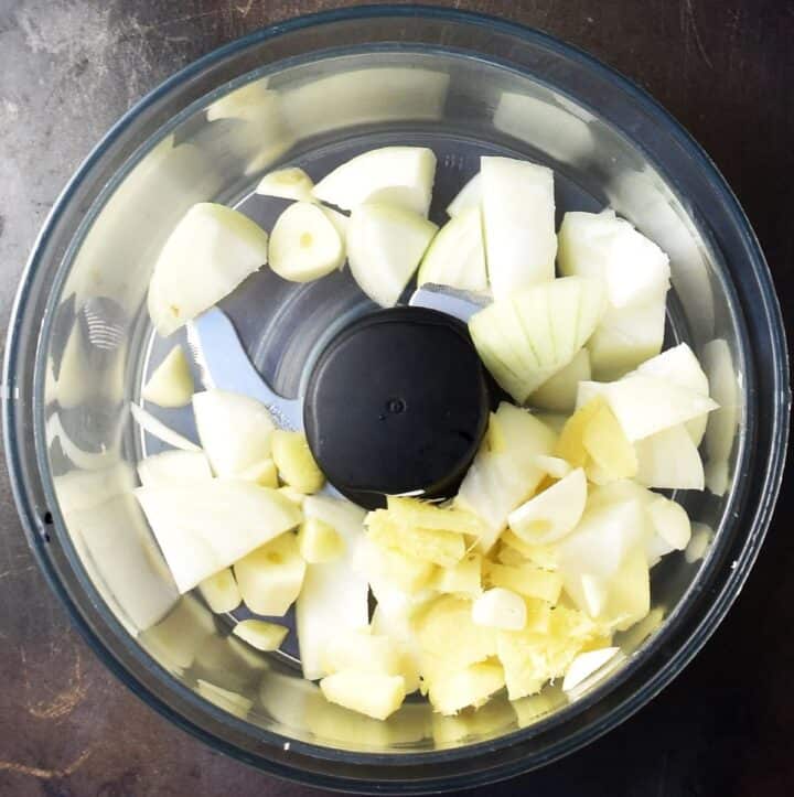 Chopped onion in food processor.