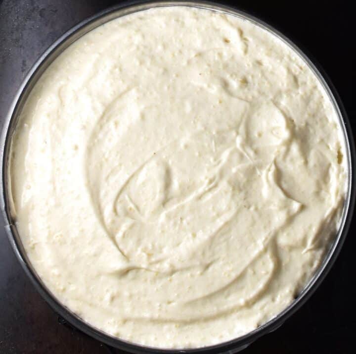 Creamy batter in round form.